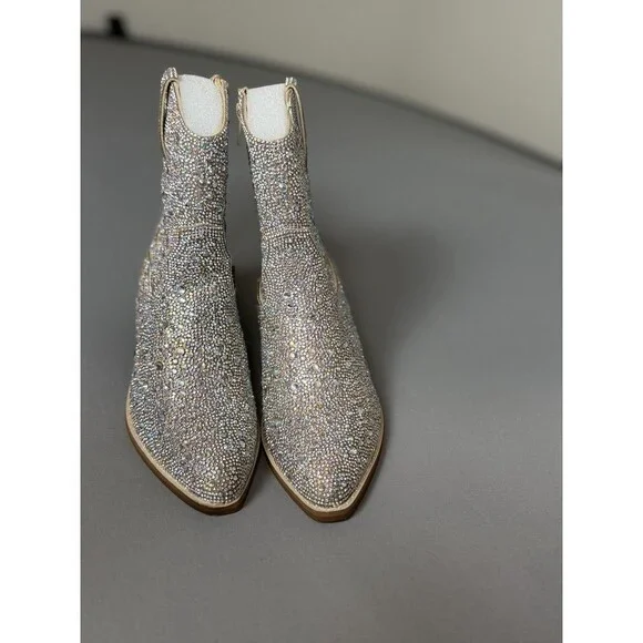 Madden Girl Rhinestone Western Ankle Boots – Size 6 – Sparkly Cowgirl Booties - Picture 9 of 16